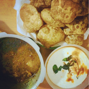 Aloo ki sabzi with Poori and Vegetable Raita