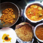 Paneer bhurji, Egg & Chicken Biryani, Rajma, Vegetable raita & Parantha