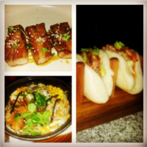 Pork/ Lamb Patty Bao with khimchi salad., Pork Belly and Chao - soupy noodles with semi boiled egg, bacon, pork belly, garlic, corn and scallops @ Fatty Bao, Bangalore